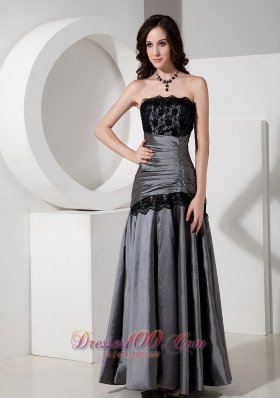 Grey Lace Formal Prom Evening Dress Strapless Taffeta