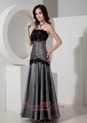 Grey Lace Formal Prom Evening Dress Strapless Taffeta