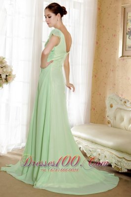 Apple Green Sleeves Prom Graduation Dress Beaded