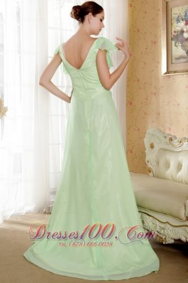 Apple Green Sleeves Prom Graduation Dress Beaded