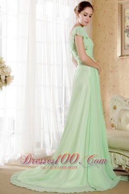 Apple Green Sleeves Prom Graduation Dress Beaded