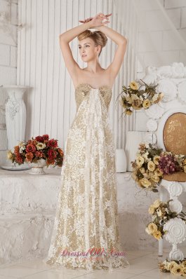 Gold Sequins and White Lace Champagne Prom Celebrity Dress