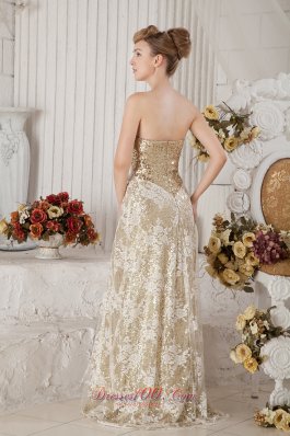 Gold Sequins and White Lace Champagne Prom Celebrity Dress