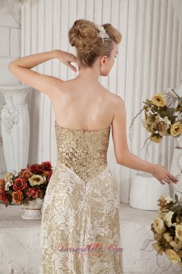 Gold Sequins and White Lace Champagne Prom Celebrity Dress