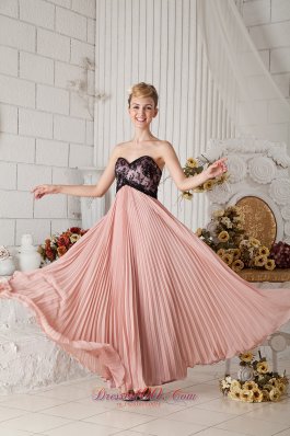 Peach Pleated Black Lace Prom Homecoming Dress Chiffon