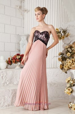 Peach Pleated Black Lace Prom Homecoming Dress Chiffon