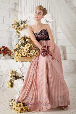 Peach Pleated Black Lace Prom Homecoming Dress Chiffon