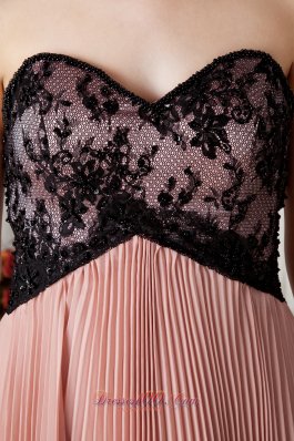 Peach Pleated Black Lace Prom Homecoming Dress Chiffon