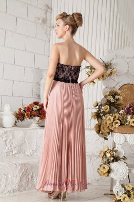 Peach Pleated Black Lace Prom Homecoming Dress Chiffon