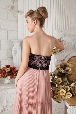 Peach Pleated Black Lace Prom Homecoming Dress Chiffon