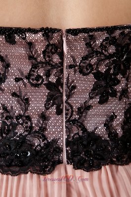 Peach Pleated Black Lace Prom Homecoming Dress Chiffon