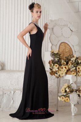 Black Beaded Bateau Little Black Dress Chiffon Brush