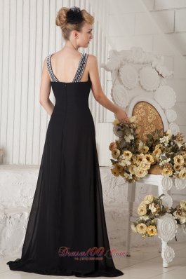 Black Beaded Bateau Little Black Dress Chiffon Brush