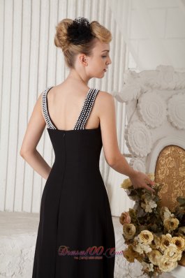 Black Beaded Bateau Little Black Dress Chiffon Brush