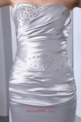 Silver Beading Evening Prom Dress Ruched Strapless