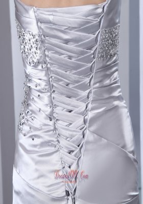 Silver Beading Evening Prom Dress Ruched Strapless