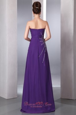 Purple Sweetheart High Slit Prom Evening Dress Chiffon Beaded