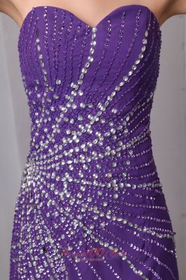 Purple Sweetheart High Slit Prom Evening Dress Chiffon Beaded