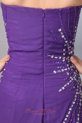 Purple Sweetheart High Slit Prom Evening Dress Chiffon Beaded