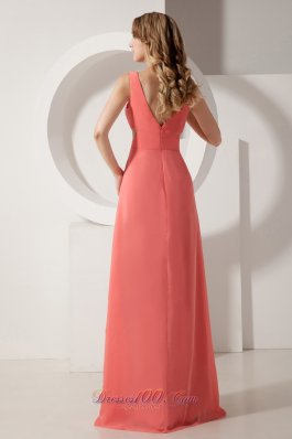 Watermelon Sequins V-neck Prom Evening Dress Chiffon