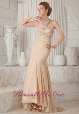 Champagne Mermaid Sweetheart Brush Beading Prom Dress