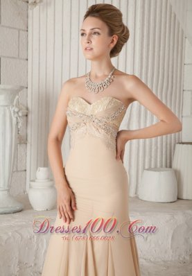 Champagne Mermaid Sweetheart Brush Beading Prom Dress