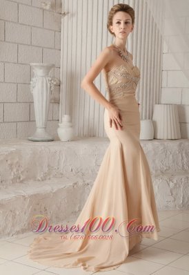 Champagne Mermaid Sweetheart Brush Beading Prom Dress