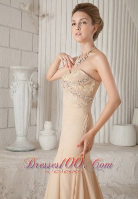 Champagne Mermaid Sweetheart Brush Beading Prom Dress