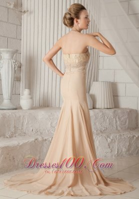 Champagne Mermaid Sweetheart Brush Beading Prom Dress