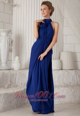 Halter High Neck Ruched Royal Blue Evening Prom Dress