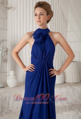 Halter High Neck Ruched Royal Blue Evening Prom Dress