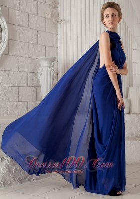 Halter High Neck Ruched Royal Blue Evening Prom Dress