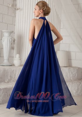 Halter High Neck Ruched Royal Blue Evening Prom Dress