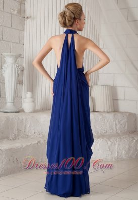 Halter High Neck Ruched Royal Blue Evening Prom Dress