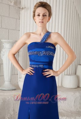 Blue One Shoulder Brush Beading Evening Dress For Prom