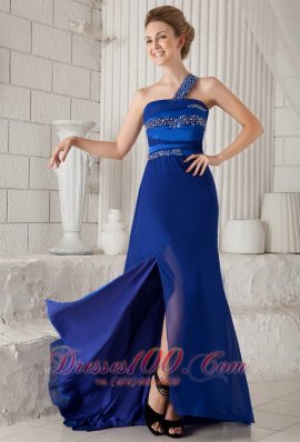 Blue One Shoulder Brush Beading Evening Dress For Prom