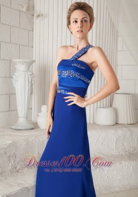 Blue One Shoulder Brush Beading Evening Dress For Prom