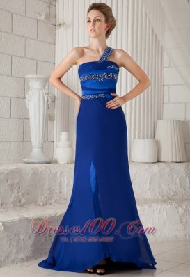 Blue One Shoulder Brush Beading Evening Dress For Prom