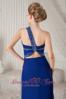 Blue One Shoulder Brush Beading Evening Dress For Prom