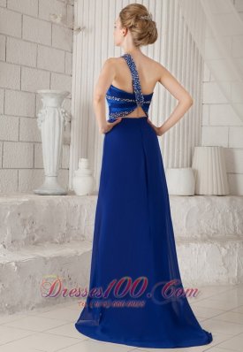 Blue One Shoulder Brush Beading Evening Dress For Prom