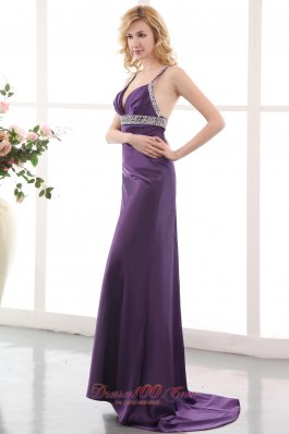 Purple Prom Dress For Formal Evening Beaded Straps