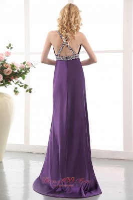 Purple Prom Dress For Formal Evening Beaded Straps