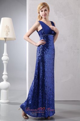 Sequins Ruched Straps Blue Prom Dress Fomal Evening