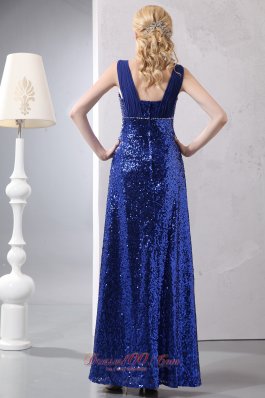 Sequins Ruched Straps Blue Prom Dress Fomal Evening