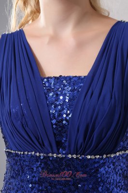 Sequins Ruched Straps Blue Prom Dress Fomal Evening