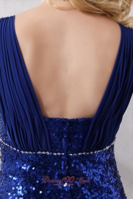 Sequins Ruched Straps Blue Prom Dress Fomal Evening