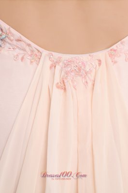 Appliques Light Pink Prom Evening Dress Straps Train