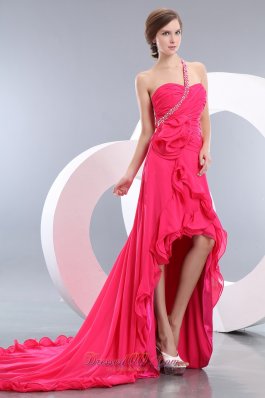 Hot Pink One Shoulder High-low Prom Evening Dress