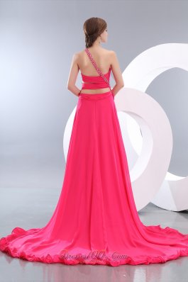 Hot Pink One Shoulder High-low Prom Evening Dress