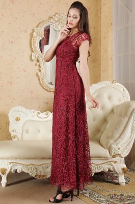 Beading Bateau Burgundy Mother Of The Bride Dress